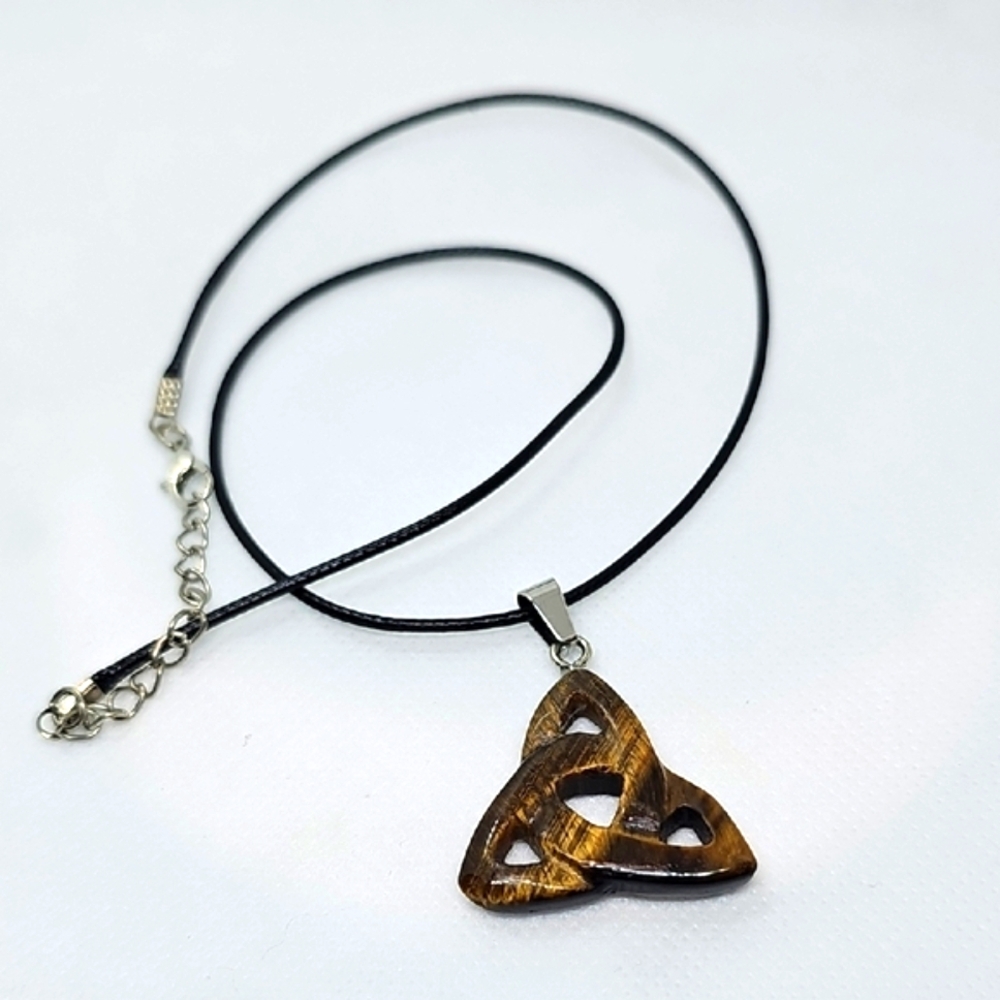 Elegant Tigers Eye Celtic Knot Pendant Necklace